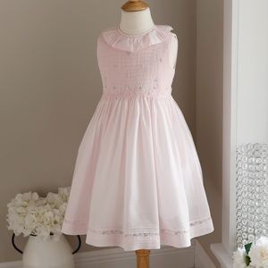 Girls Pink Smocked Dress Luli & Me size 6X Embroidery Spring Portrait LIKE NEW!!